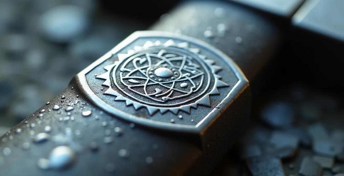 Vue macro d'une certification A2P gravée sur un cylindre de serrure